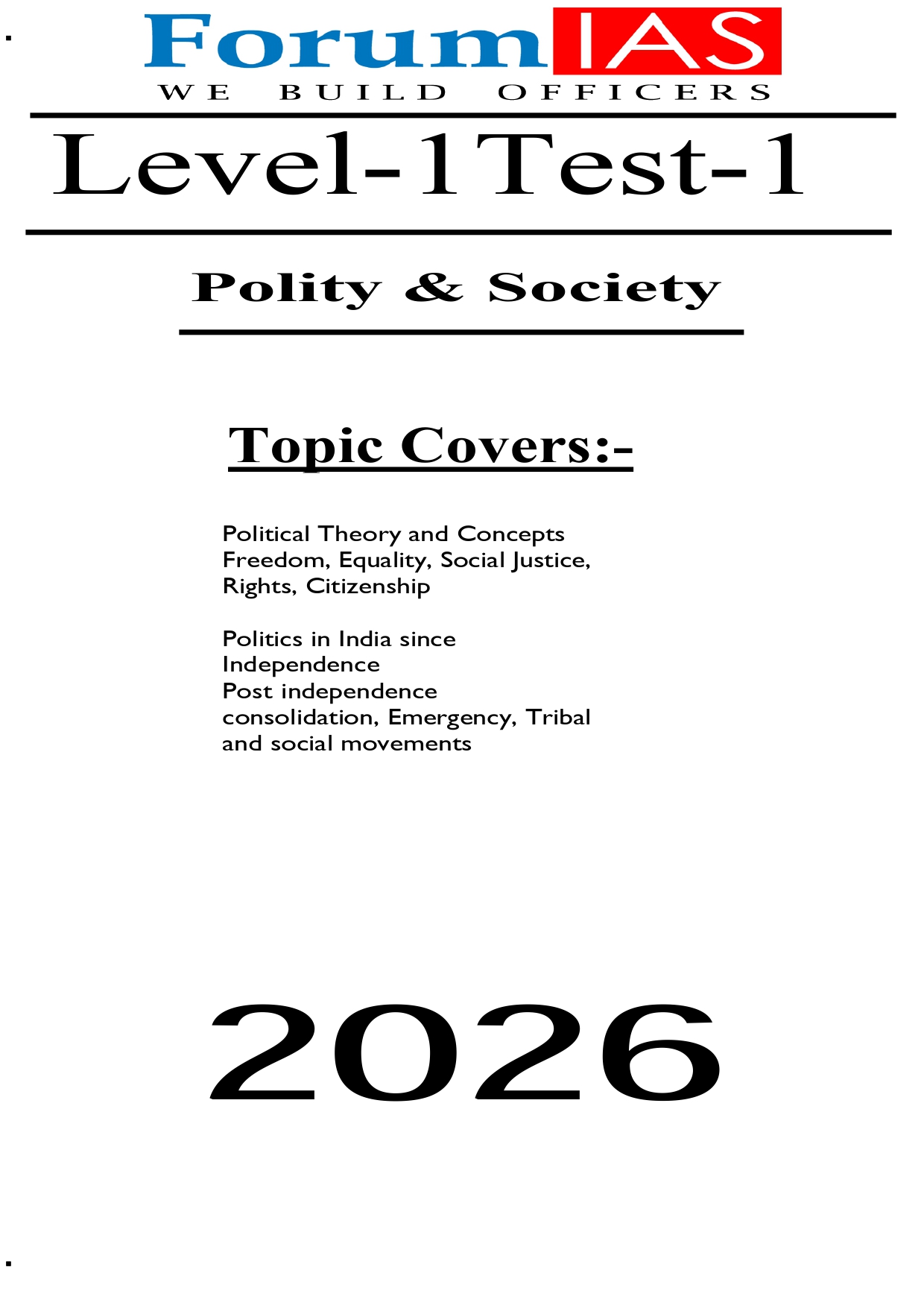 FORUM IAS PRELIMS ENGLISH MEDIUM TEST